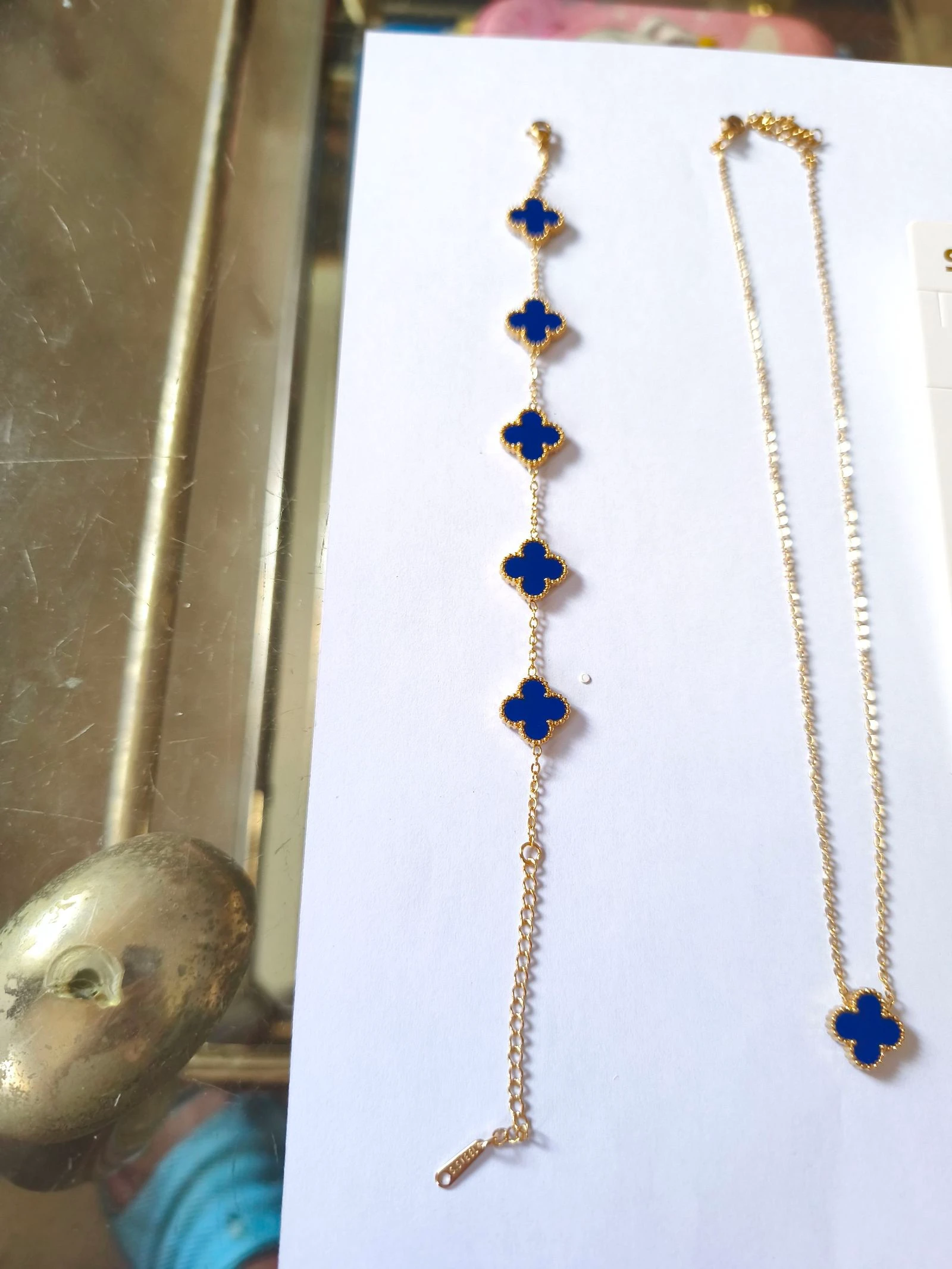 Set van trebol blauw met halsketting, armband en oorbellen met stalen ketting – photo 11